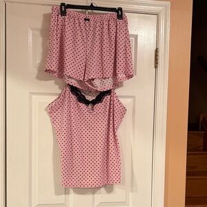 Charming Pink Polka Dot Pajama Set with Lace Trim